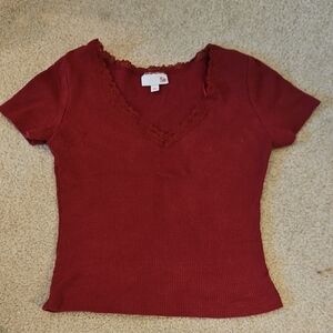 SO Women's Short Sleeve Red V-Neck Tee